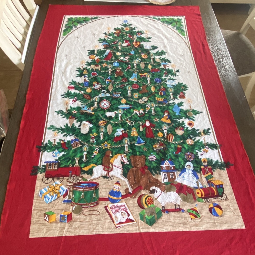 53"x34"Christmas Table Scarf Vintage Christmas Tree With Ornaments & Toys Design